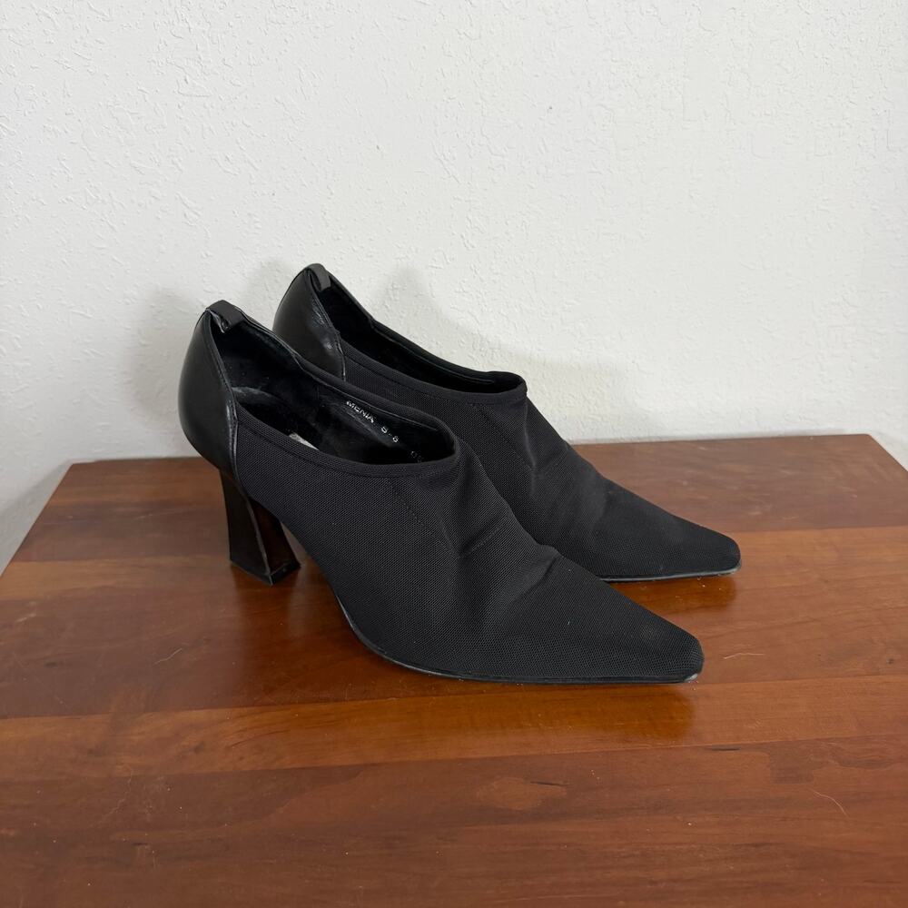 Donald J Pliner Menia Black Nylon Upper Sculpted Block Heel Pumps Womens 8